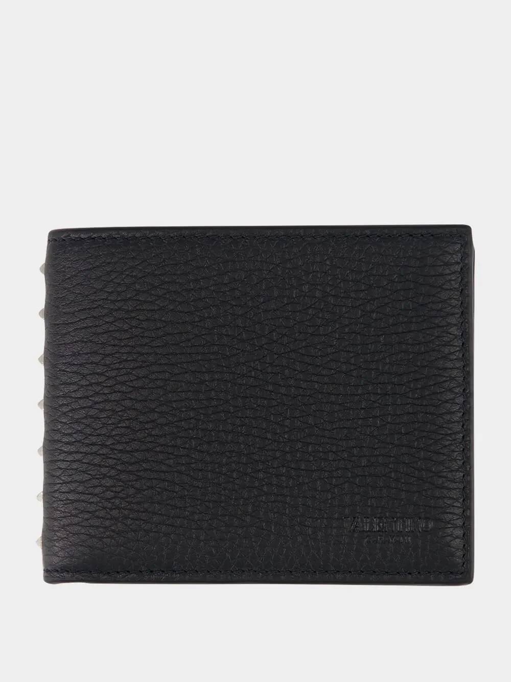Black Rockstud Grainy Leather Wallet sold by Fashion Clinic