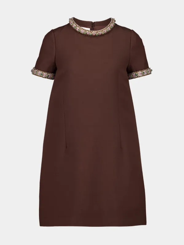 Brown Embroidered Crepe Couture Short Dress sold by Fashion Clinic