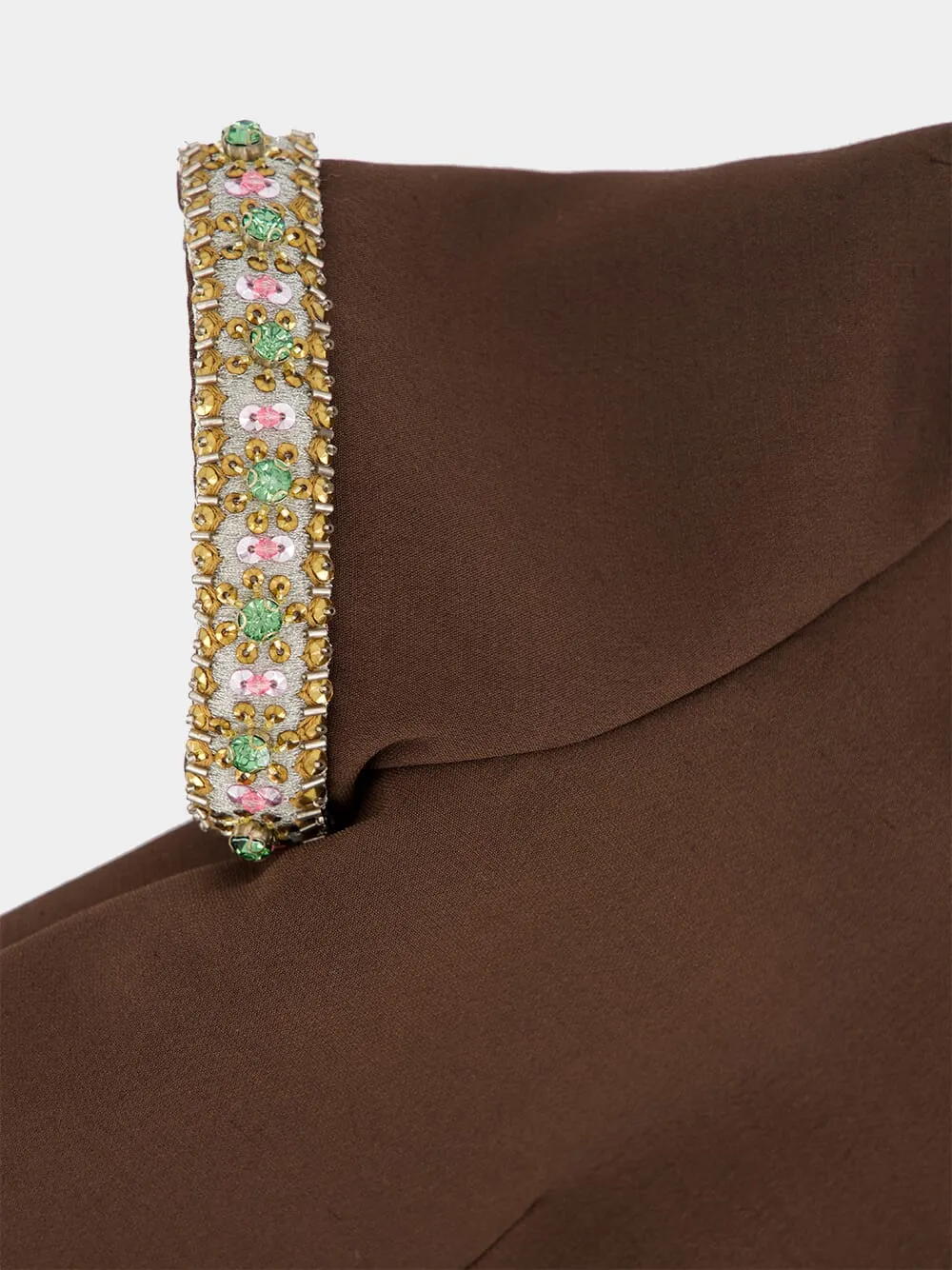 Brown Embroidered Crepe Couture Short Dress sold by Fashion Clinic product image thumbnail 4