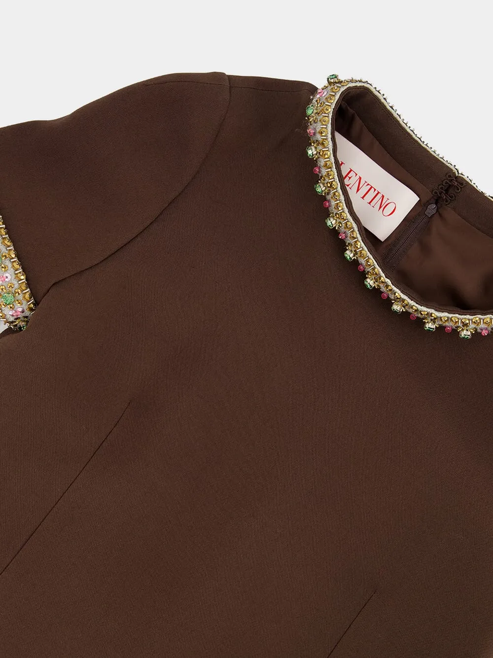 Brown Embroidered Crepe Couture Short Dress sold by Fashion Clinic product image thumbnail 3