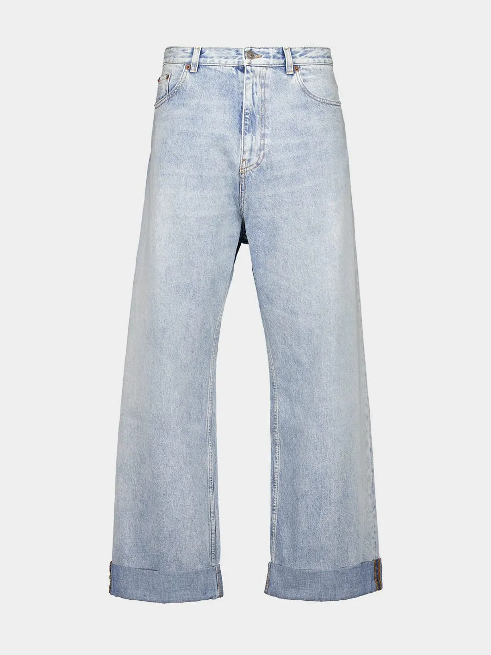 Blue Denim Logo Patch Straight Leg Jeans sold by Fashion Clinic