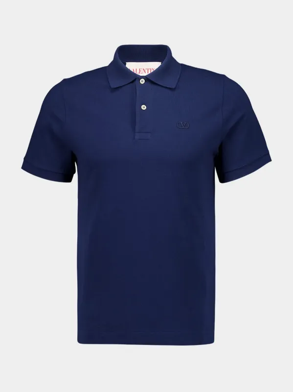 Indigo Cotton Piqué Polo Shirt sold by Fashion Clinic