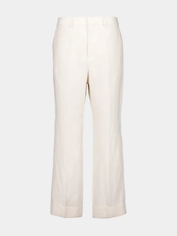 Ivory Classic Fit Linen Trousers sold by Fashion Clinic