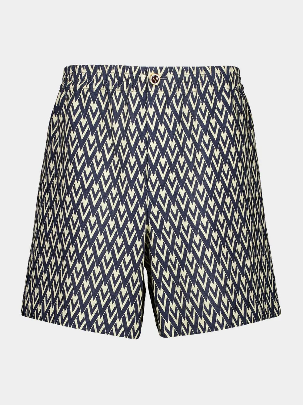 Navy and Cream Linen Bermuda Shorts sold by Fashion Clinic