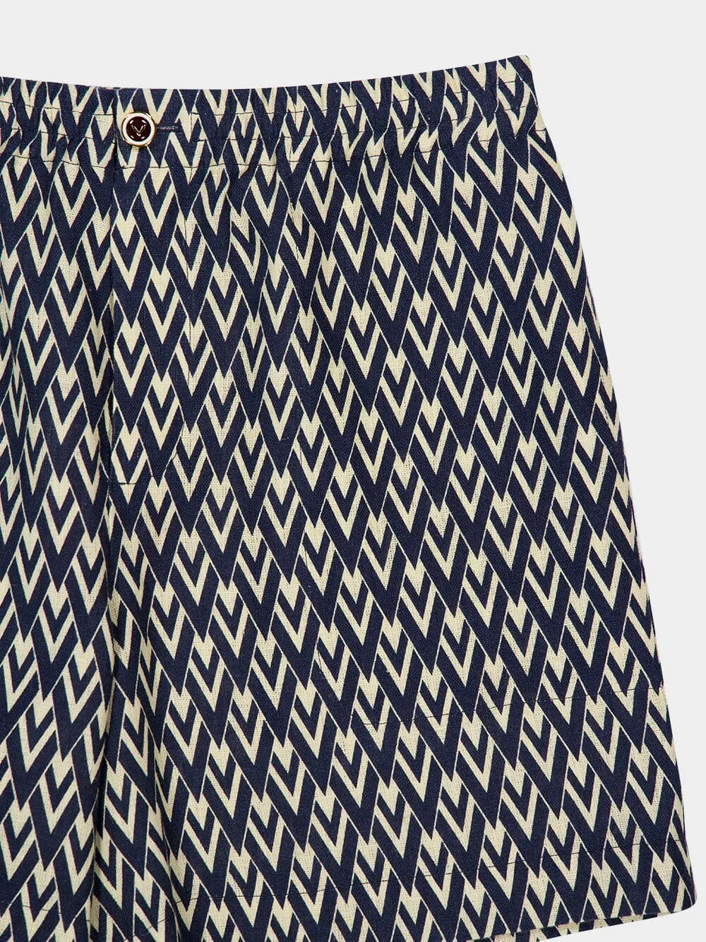 Navy and Cream Linen Bermuda Shorts sold by Fashion Clinic product image thumbnail 3