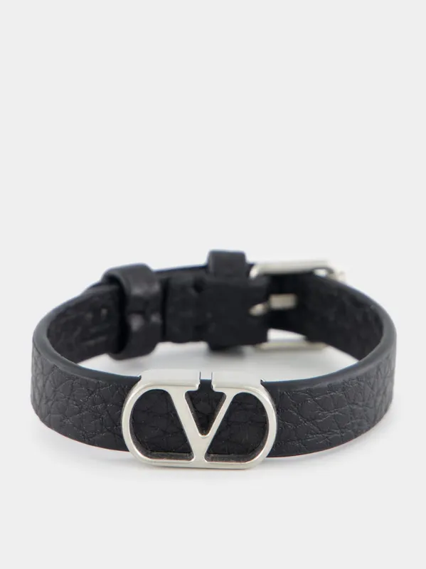 Black VLogo Leather Bracelet sold by Fashion Clinic