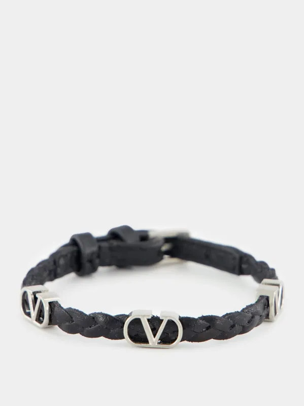 Black Braided VLogo Bracelet sold by Fashion Clinic