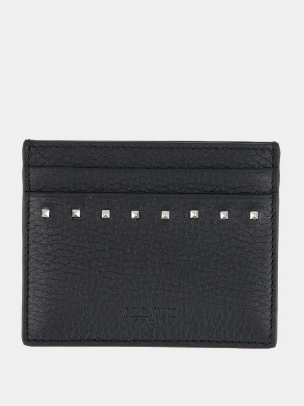 Black Rockstud Grainy Cardholder sold by Fashion Clinic
