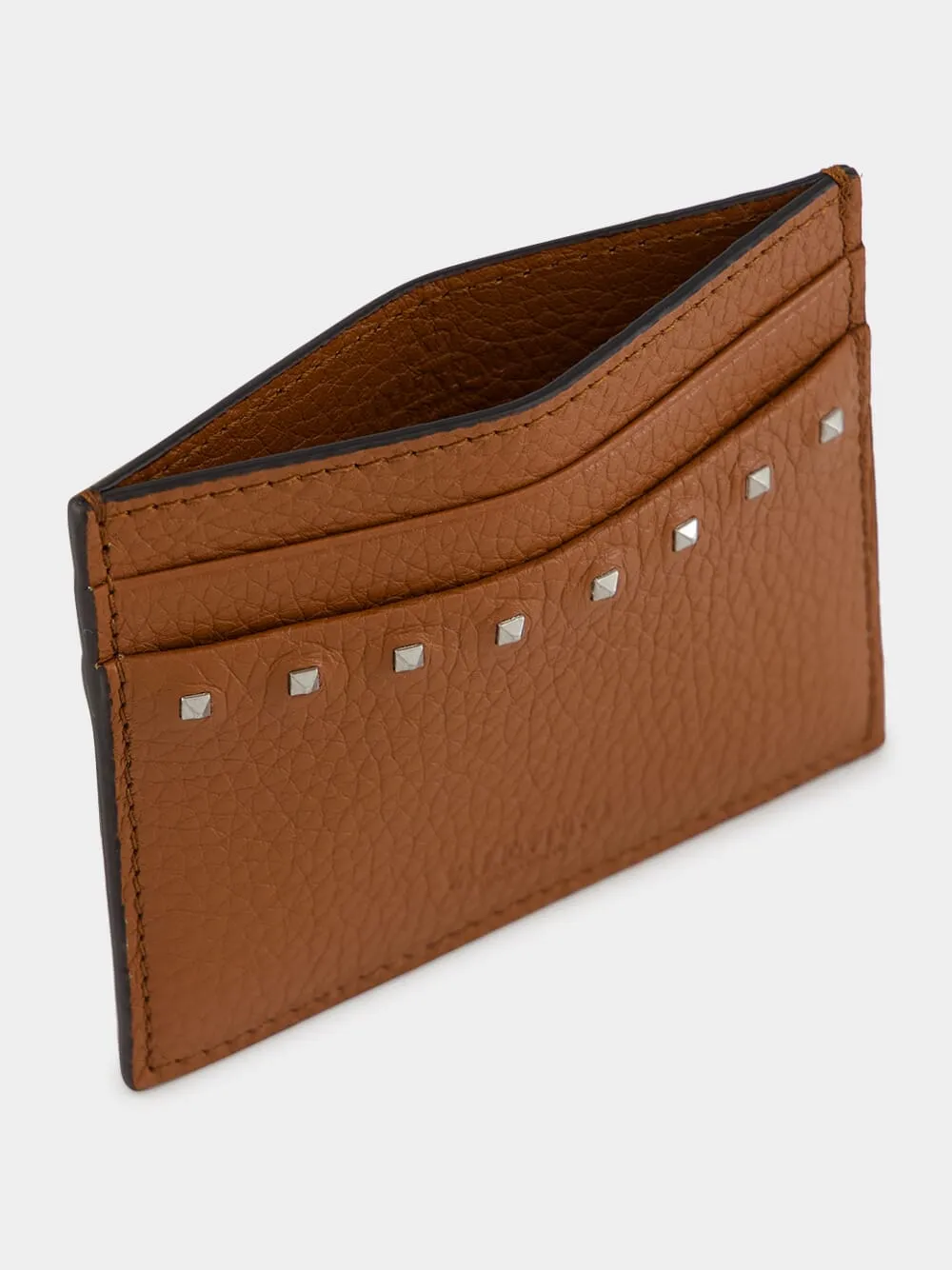 Saddle Brown Rockstud Grainy Cardholder sold by Fashion Clinic product image thumbnail 3