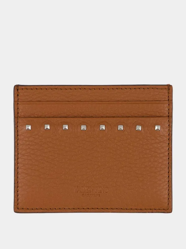Saddle Brown Rockstud Grainy Cardholder sold by Fashion Clinic