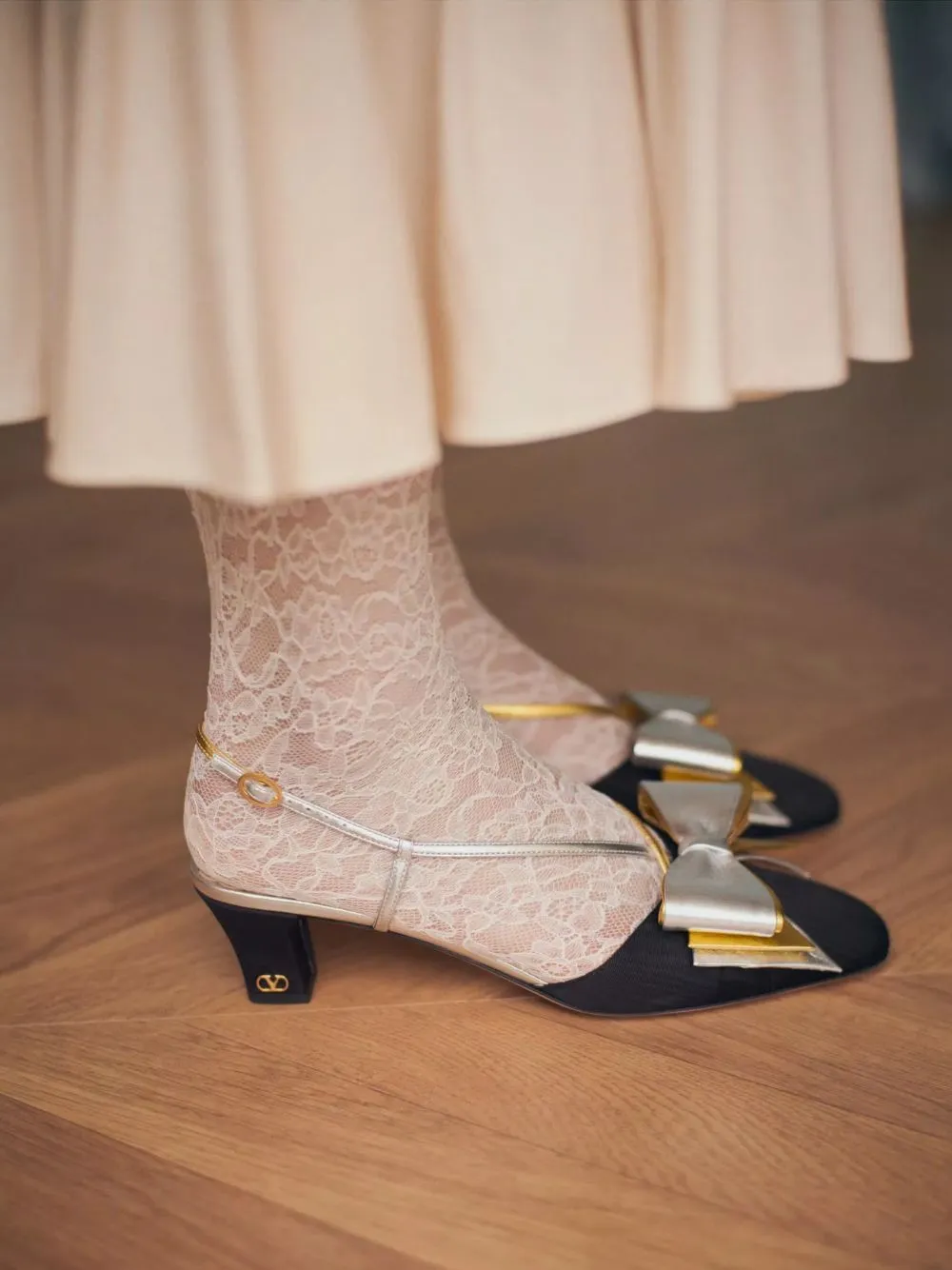 Black and Silver Bowow Slingback Pumps in Moiré Fabric sold by Fashion Clinic product image thumbnail 2