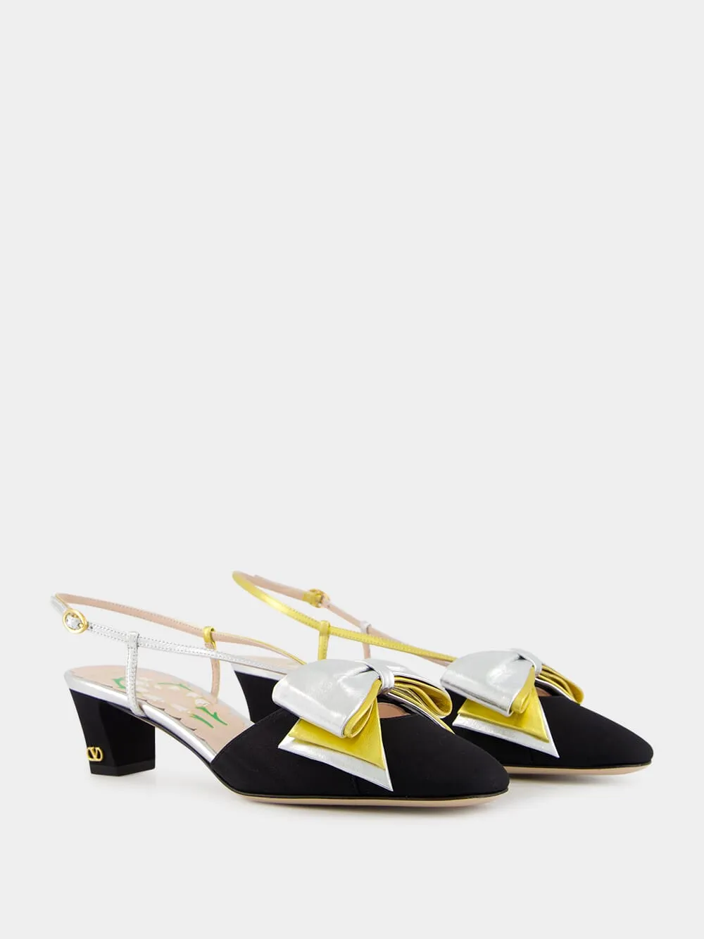 Black and Silver Bowow Slingback Pumps in Moiré Fabric sold by Fashion Clinic product image thumbnail 4