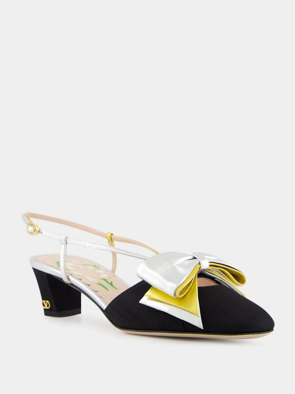 Black and Silver Bowow Slingback Pumps in Moiré Fabric sold by Fashion Clinic product image thumbnail 3
