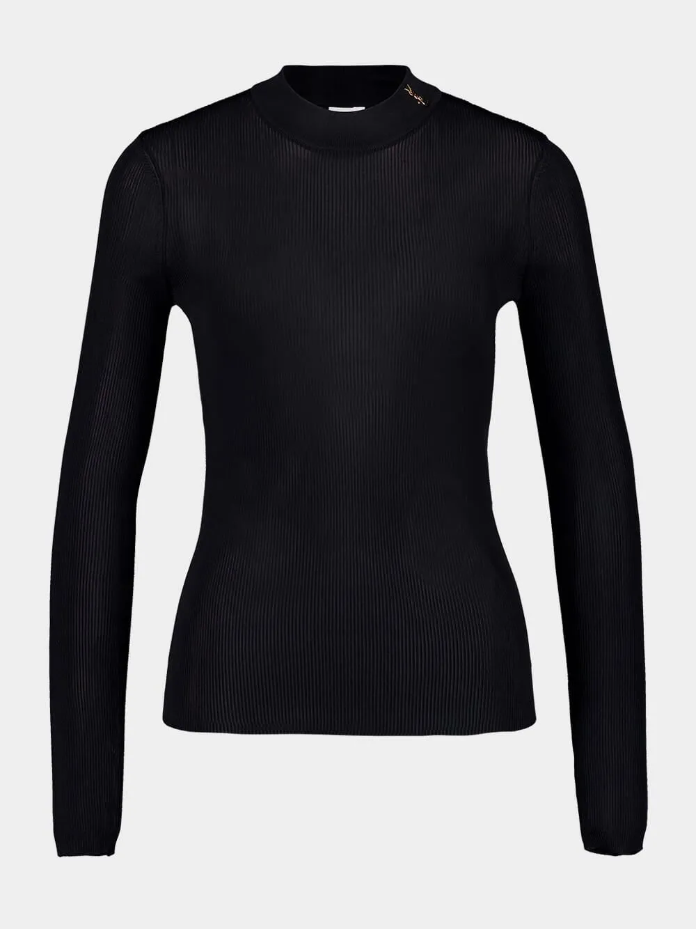 Black Ribbed Sweater Cassandre in Silk sold by Fashion Clinic