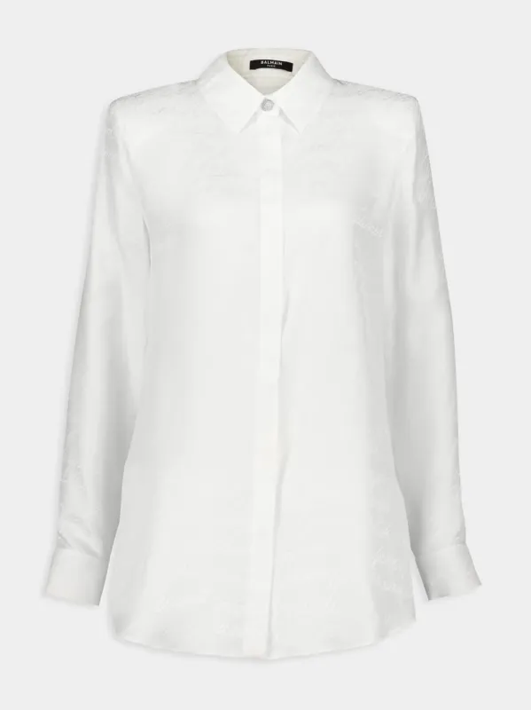 White Jacquard Long-Sleeve Shirt sold by Fashion Clinic