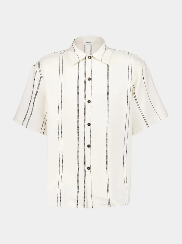 Cream Woven Stripe Boxy Shirt sold by Fashion Clinic