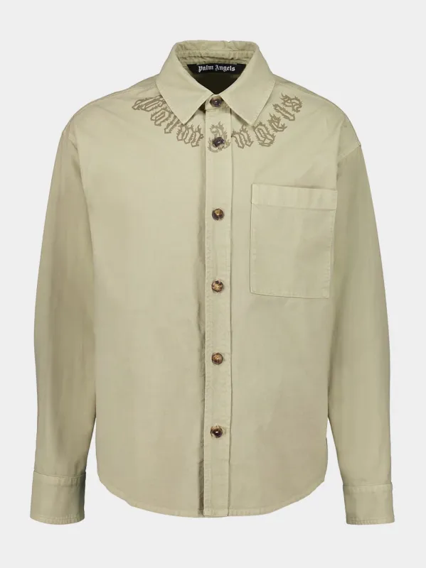 Beige Button-Up Shirt Jacket with Neck Logo sold by Fashion Clinic