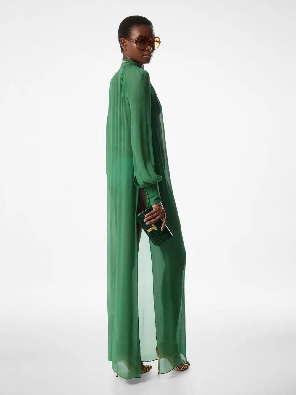 Green Silk Crepon Maxi Dress sold by Fashion Clinic product image thumbnail 3