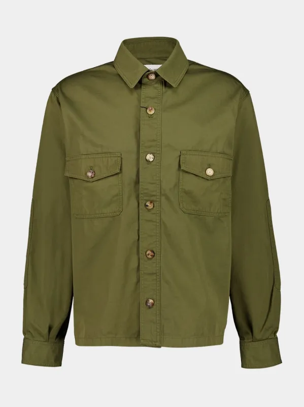 Khaki Cotton Twill Overshirt sold by Fashion Clinic