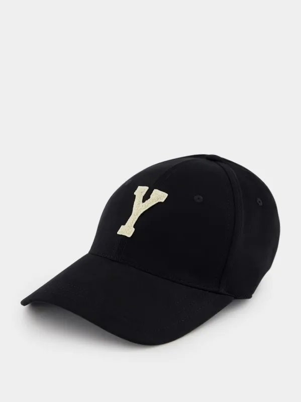 Black Y Varsity Cap in Gabardine sold by Fashion Clinic