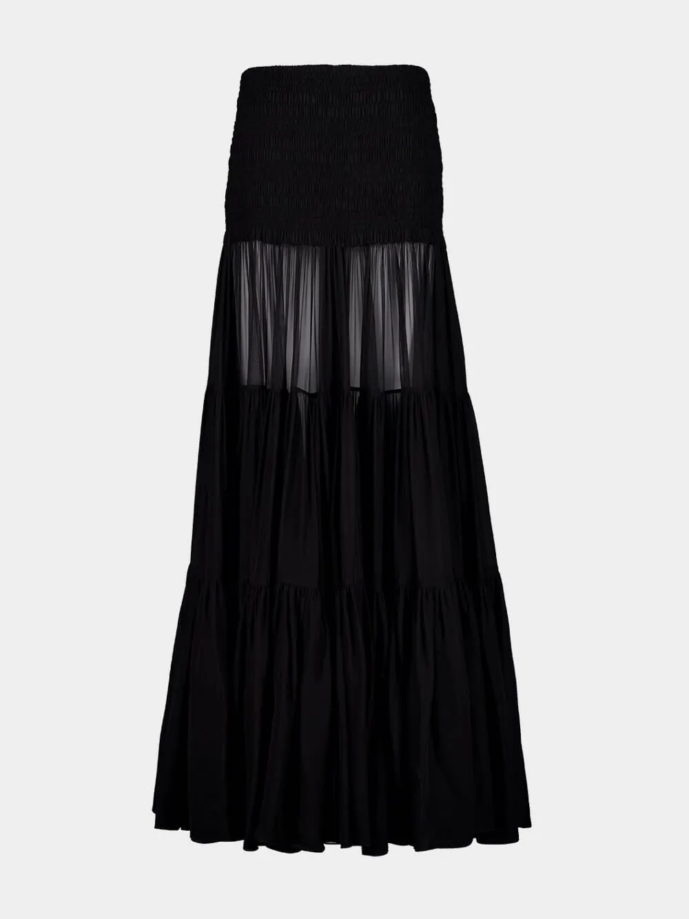 Black Ruffled Maxi Skirt in Silk Crepe Muslin sold by Fashion Clinic