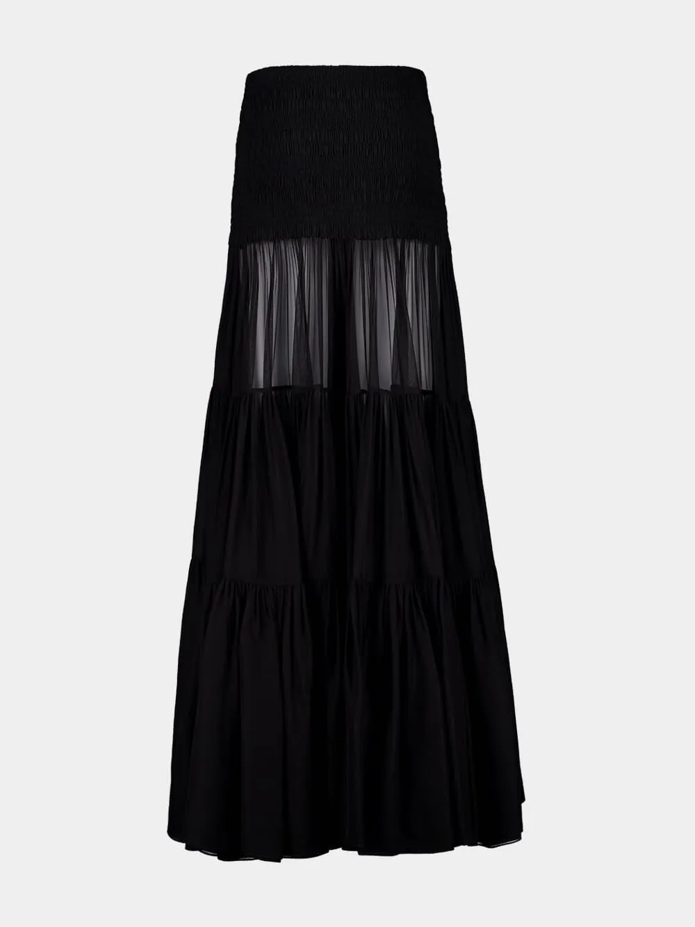 Black Ruffled Maxi Skirt in Silk Crepe Muslin sold by Fashion Clinic product image thumbnail 2