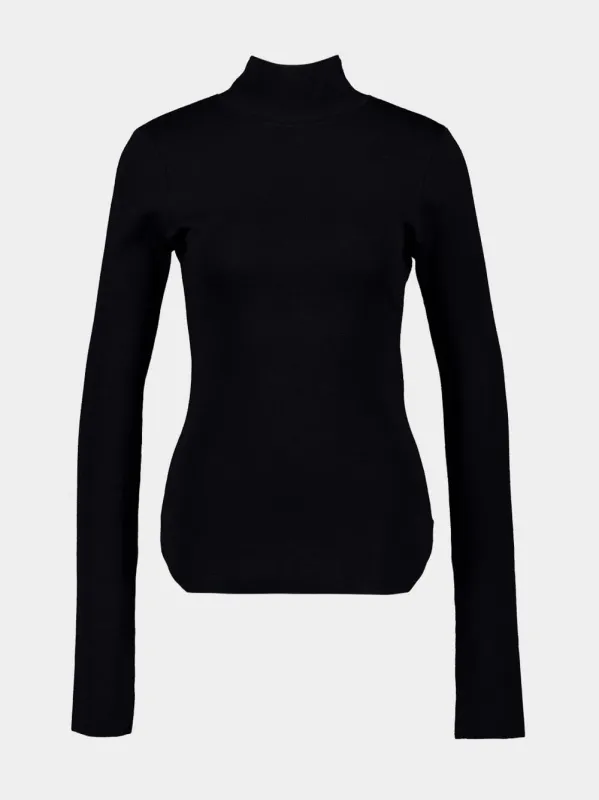 Black Long-Sleeve Reverse Polo Knit Top sold by Fashion Clinic