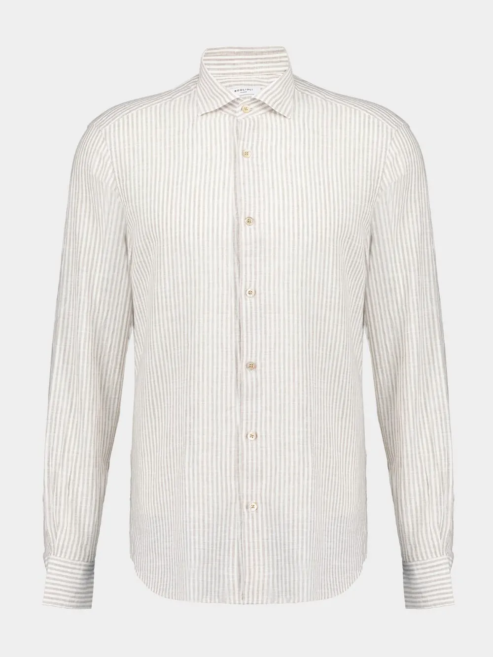 White & Beige Striped Cotton-Linen Shirt sold by Fashion Clinic