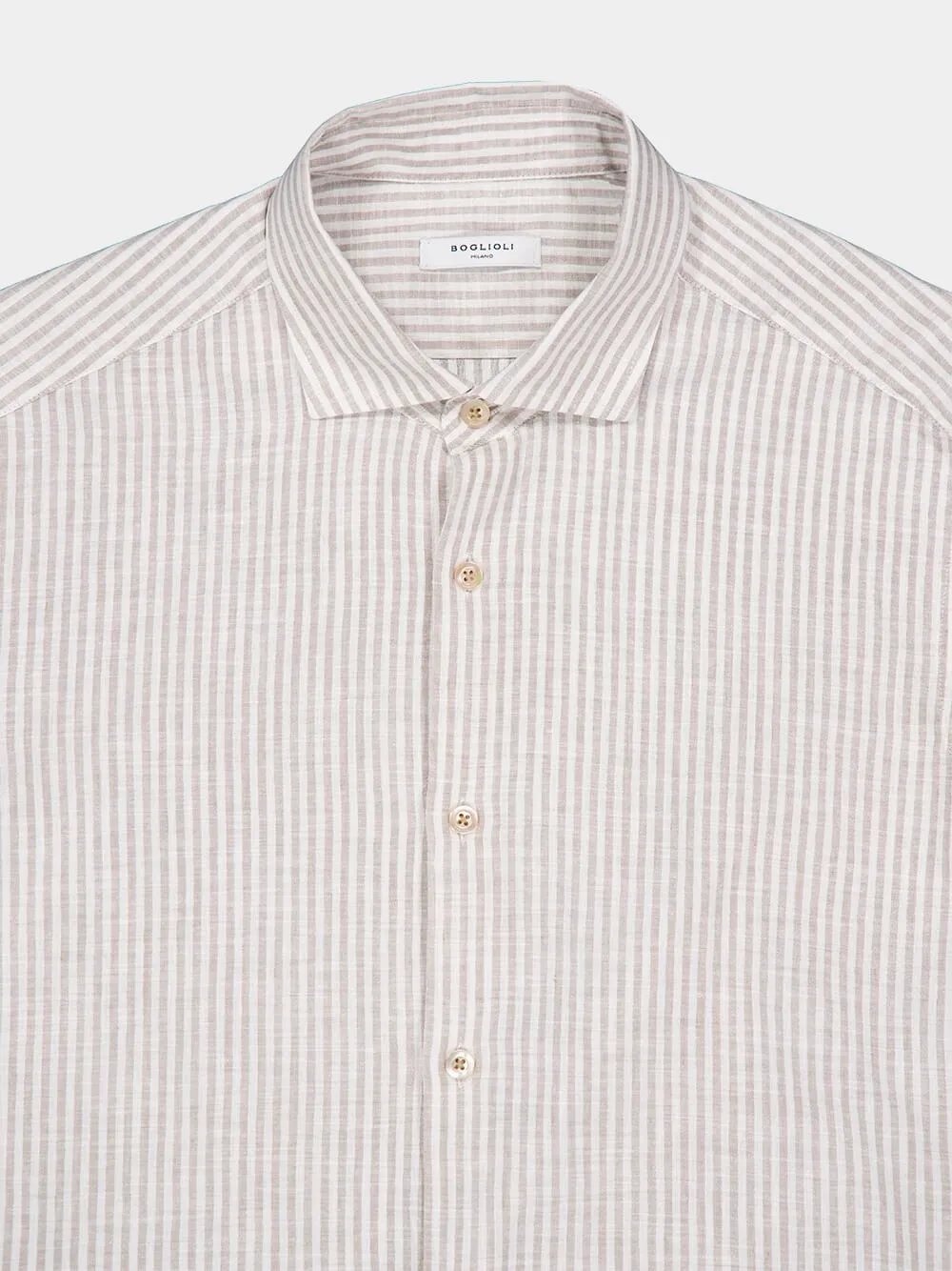 White & Beige Striped Cotton-Linen Shirt sold by Fashion Clinic product image thumbnail 3