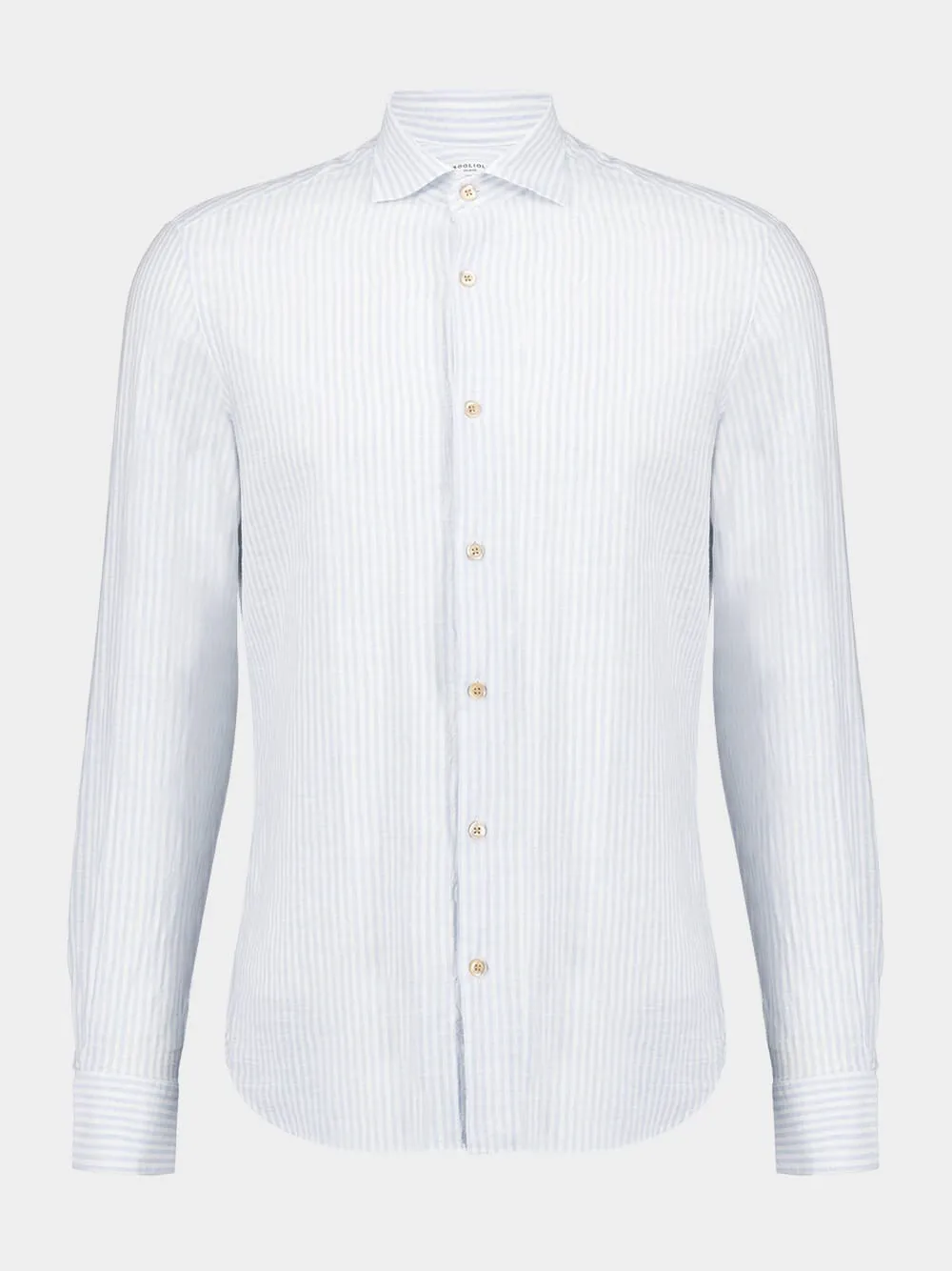 White & Light Blue Striped Cotton-Linen Shirt sold by Fashion Clinic