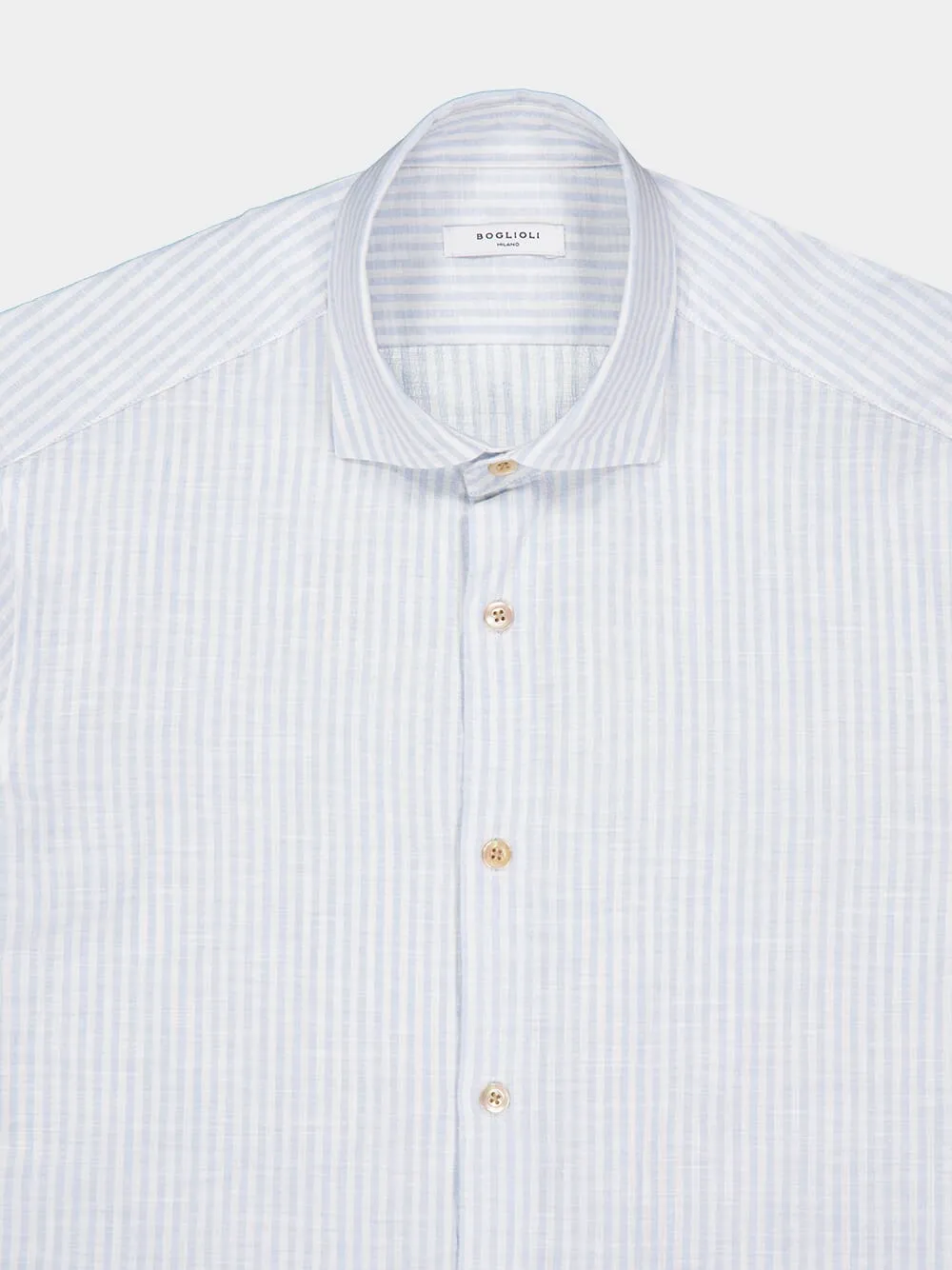 White & Light Blue Striped Cotton-Linen Shirt sold by Fashion Clinic product image thumbnail 3