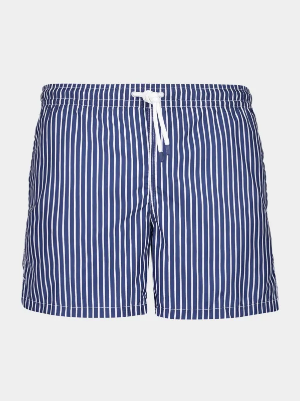 Dark Blue Striped Swim Trunks sold by Fashion Clinic