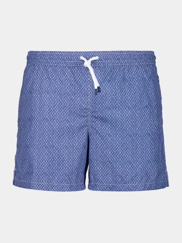 Dark Blue Diamond Weave Swim Shorts sold by Fashion Clinic