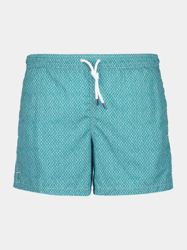 Green Diamond Weave Swim Shorts sold by Fashion Clinic