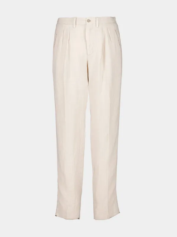 Light Beige Straight Fit Linen Trousers sold by Fashion Clinic