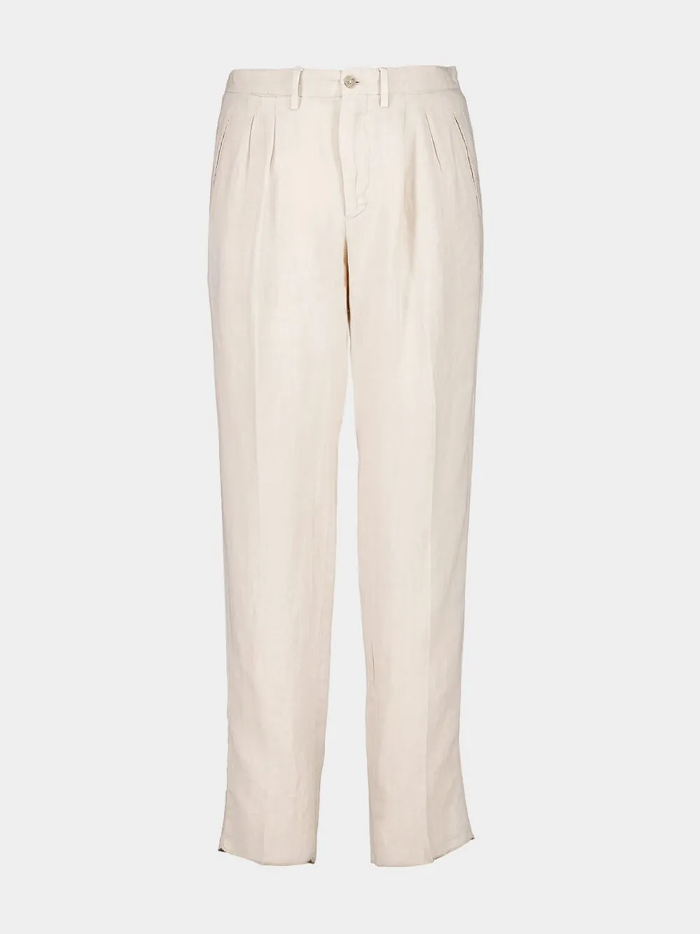 Light Beige Straight Fit Linen Trousers sold by Fashion Clinic