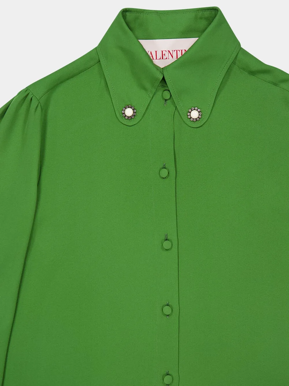 Green Silk Georgette Button-Down Shirt sold by Fashion Clinic product image thumbnail 3