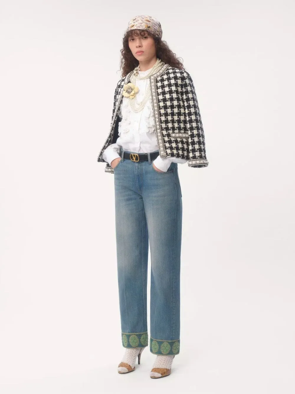 Blue Denim Trousers with Jacquard Trims sold by Fashion Clinic product image thumbnail 2