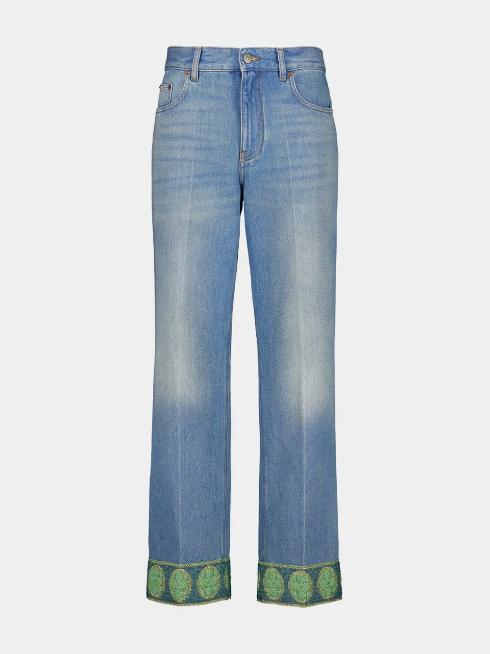 Blue Denim Trousers with Jacquard Trims sold by Fashion Clinic