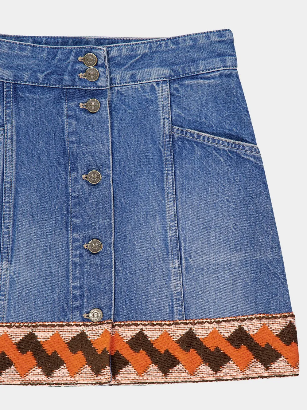 Blue Denim Skirt with Jacquard Trims sold by Fashion Clinic product image thumbnail 5