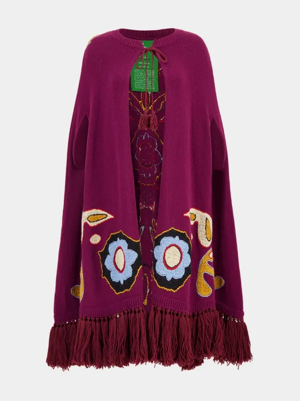 Saphire Purple Potion Hand Embroidered Knitted Cape sold by Fashion Clinic