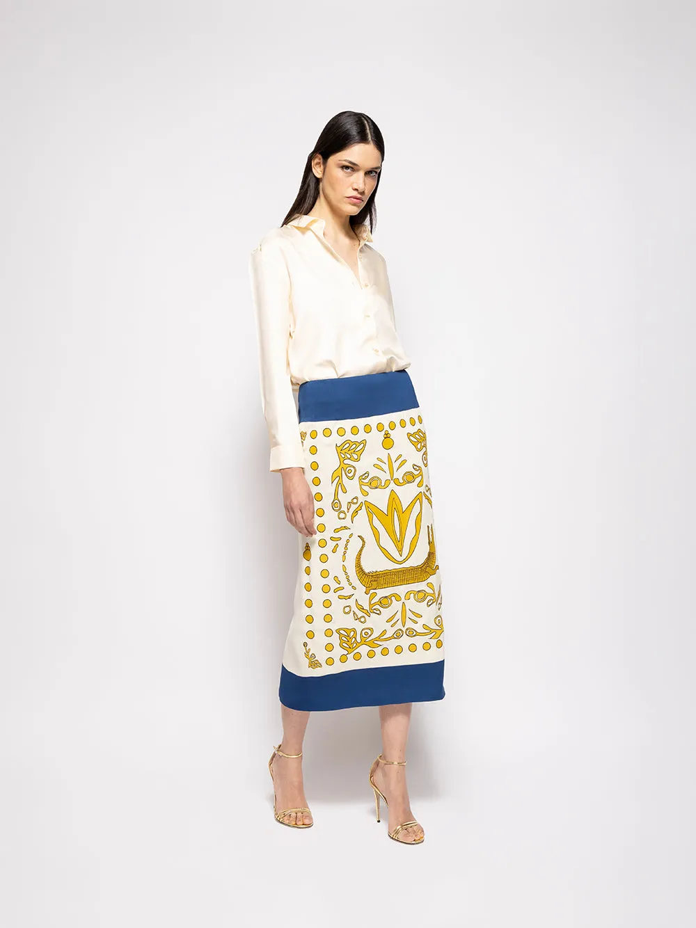 Elizabeth Vanilla Custard Embroidered Pencil Skirt sold by Fashion Clinic product image thumbnail 5