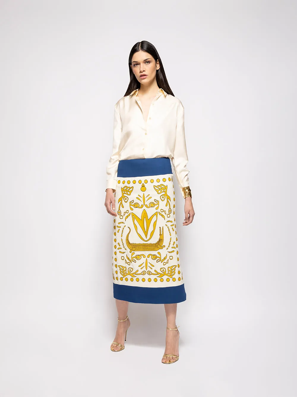 Elizabeth Vanilla Custard Embroidered Pencil Skirt sold by Fashion Clinic product image thumbnail 3