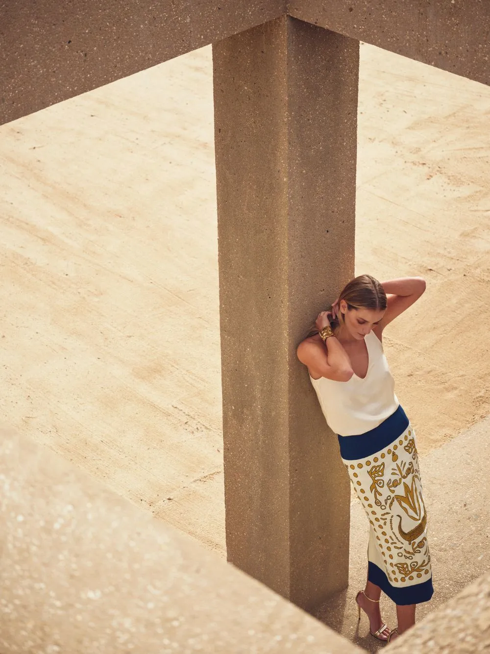 Elizabeth Vanilla Custard Embroidered Pencil Skirt sold by Fashion Clinic