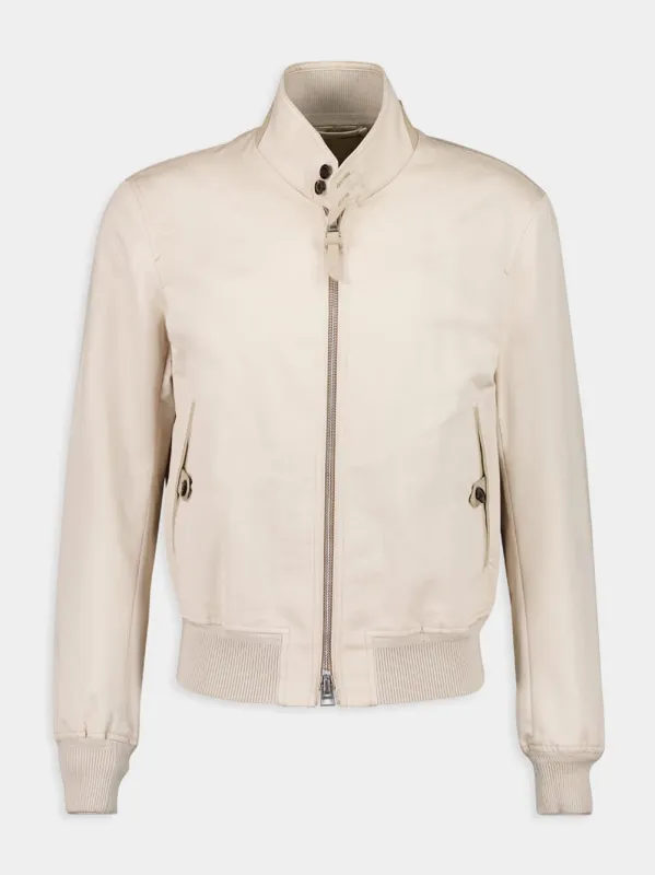 Ivory Fine Poplin Harrington Jacket sold by Fashion Clinic