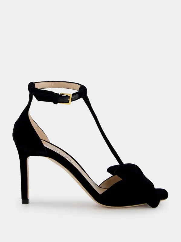 Black Velvet Bow-Detail Sandals sold by Fashion Clinic