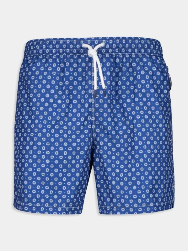 Blue Madeira Flower Pattern Sustainable Swim Trunk sold by Fashion Clinic