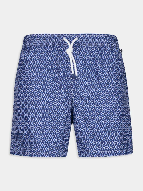Blue Madeira Vintage Pattern Sustainable Swim Trunk sold by Fashion Clinic