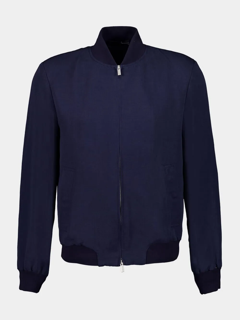 Navy Blue Lyocell Bomber Jacket sold by Fashion Clinic