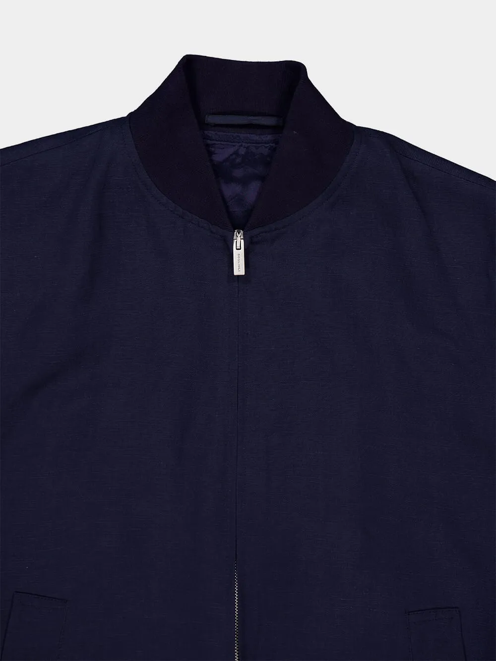 Navy Blue Lyocell Bomber Jacket sold by Fashion Clinic product image thumbnail 3